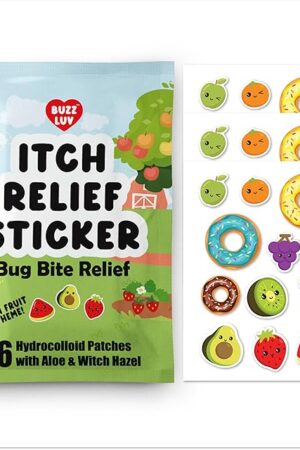 Hydrocolloid Itch Relief Patch, for Mosquitos, Ticks, Midges, Sandflies Bug bite Relief, Anti-Itch Patch with Aloe and Witch Hazel, Insect bite Relief, Kid-Friendly, Natural Fruit Theme