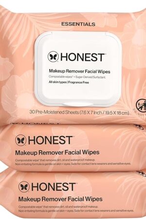 Honest Beauty Fragrance Free Cleansing Makeup Remover Facial Wipes | Plant Based, Hypoallergenic, Gentle for Sensitive Skin | 90 Count
