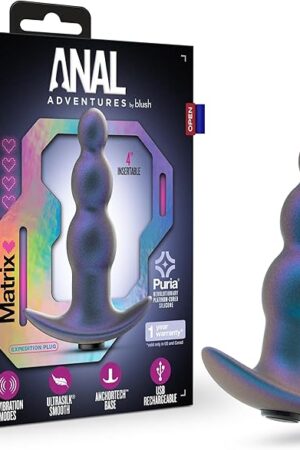 Blush Novelties - Blush Anal Adventures Matrix - Expedition Vibrating Anal Plug with AnchorTech Base - 10 Vibration Modes - Puria? Platinum Cured Silicone - UltraSilk? - Adult Sex Toy - Lunar Blue"