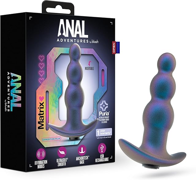Blush Novelties - Blush Anal Adventures Matrix - Expedition Vibrating Anal Plug with AnchorTech Base - 10 Vibration Modes - Puria? Platinum Cured Silicone - UltraSilk? - Adult Sex Toy - Lunar Blue"