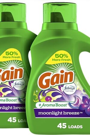 Gain + Aroma Boost Laundry Detergent Liquid Soap, Moonlight Breeze Scent, 45 Loads, 65 Fl Oz, (Pack of 2), He Compatible, Gain Laundry Detergent, Liquid Laundry Detergent