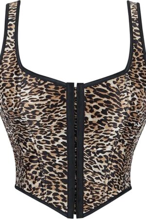 Women's Leopard Lace-Up Bustier Corset Top - Sexy Comfort Straps Fashion Corset Top