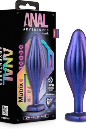 Blush Novelties Anal Adventures Matrix Rhineheart Silicone Anal Plug - Textured Wavy Bling Buttplug - Stayput Comfort for Safety - Satin Smooth Texture Ultrasilk - Tapered Head - Sex Toy Couples