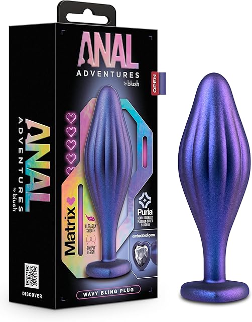 Blush Novelties Anal Adventures Matrix Rhineheart Silicone Anal Plug - Textured Wavy Bling Buttplug - Stayput Comfort for Safety - Satin Smooth Texture Ultrasilk - Tapered Head - Sex Toy Couples