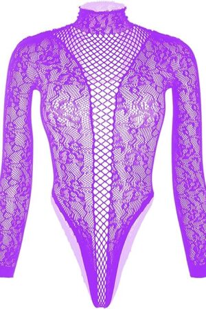 Fishnet Bodysuit Top Sexy One-Piece Long Sleeve Sheer Mesh Teddy Lingerie Outfits for Women Naughty