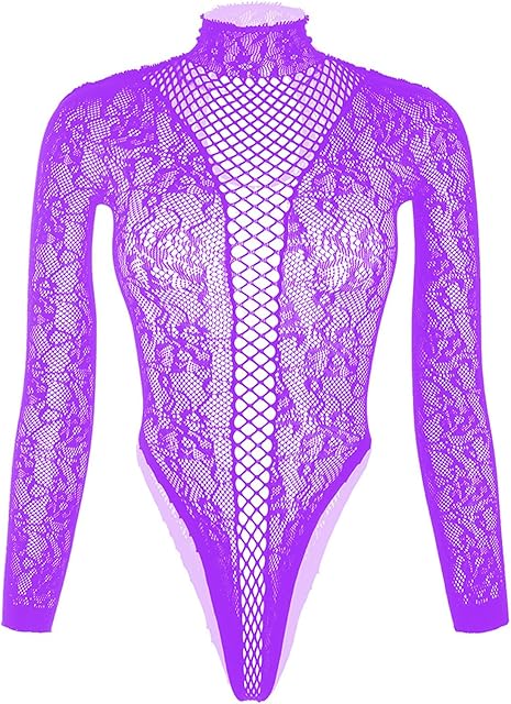 Fishnet Bodysuit Top Sexy One-Piece Long Sleeve Sheer Mesh Teddy Lingerie Outfits for Women Naughty