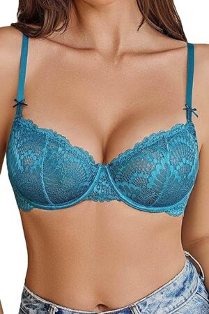 Women's Sexy Lace Bra Sheer Underwire Unlined Balconette Everyday Bras Lingerie