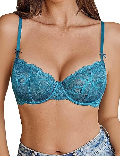 Women's Sexy Lace Bra Sheer Underwire Unlined Balconette Everyday Bras Lingerie
