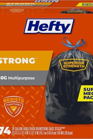 Hefty Strong Large Trash Bags, Black, 30 Gallon, 74 Count