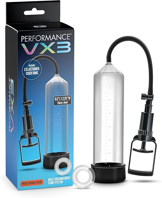 Blush Novelties Performance VX3-9 Inch Penis Enlargement Male Enhancing Pump - Advanced Pull Handle for Max Suction - Soft Sleeve for A Tight Comfortable Seal - Masturbation - Better for Enhancement