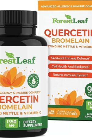 ForestLeaf Quercetin with Bromelain 1350mg - Blend with Vitamin C & Stinging Nettle Supplement, Quercetin 500mg Capsules, Non-GMO Gluten Free, Natural Immune & Respiratory Function, 90 Veggie Caps