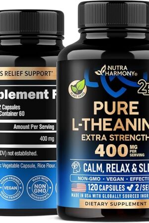 L Theanine 400 mg | L-Theanine Stress Relief | Extra Strength Supplement | Made in USA | Relaxation, Sleep & Calm Support | for Men & Women | Plant Based, Non-GMO & Gluten-Free | 120 Vegan Capsules