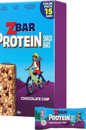 Zbar Protein - Chocolate Chip - Crispy Snack Bars - Made with Organic Oats - Non-GMO - 5g Protein - Gluten Free Protein Bars (15 Pack)
