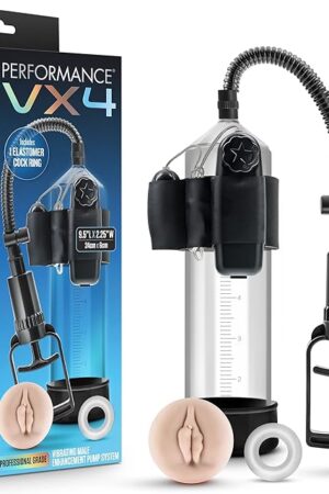 Blush Male Performance Enhancement VX4 Penis Pump & Vibrating Masturbator - 2 Cock Pump Sleeve & Ring - Sexual Stimulation Device for Stronger Bigger Erections - 8.5" Cylinder - Adult Sex Toy for Men