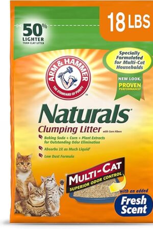 ARM & HAMMER Naturals Clumping Cat , Litter Odor Control, Multi Cat Litter, 18 lb Bag