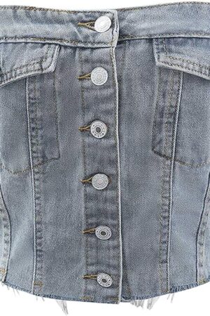 Women's Denim Corset Top Sleeveless Cotton Top Strapless Crop Tube Tops Strapless Button Up Jeans Camisole Tops