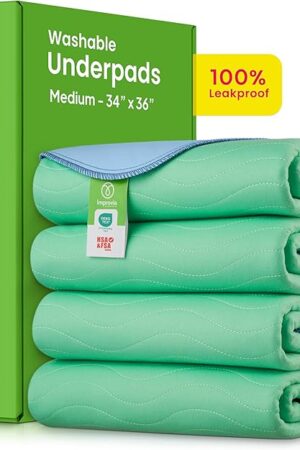 IMPROVIA? Washable Underpads, 34" x 36" (Pack of 4) - Heavy Absorbency Reusable Bedwetting Incontinence Pads for Kids, Adults, Elderly, and Pets - Waterproof Protective Pad for Bed, Couch, Sofa, Floor