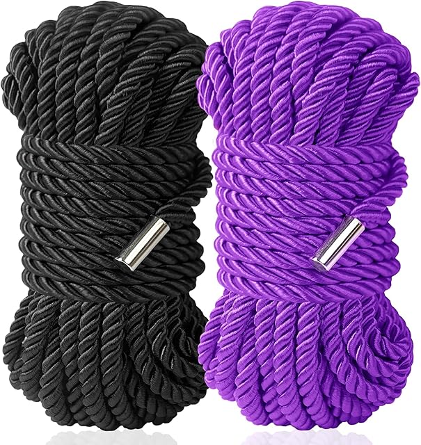 BDSM Bondage Shibari Sex Rope - BDSM Beginner Set Kit Adult Fetish Bondage Restraints Set Sex Toys for Women, Men & Couples, 32 Feet 8MM (Black, Purple)