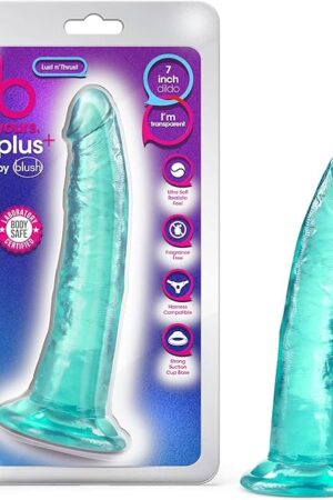 Blush Novelties B Yours Plus Lust n? Thrust Suction Cup Harness Compatible Transparent Teal Tapered Head Sex Toy for Adults Men Women"