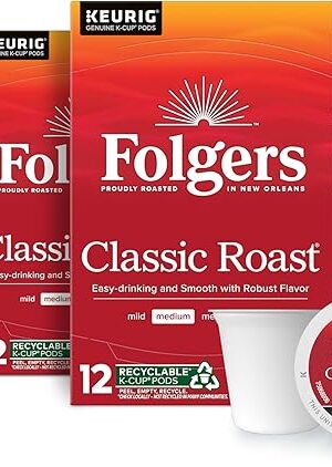 Folgers Classic Roast Medium Roast Coffee, 72 Keurig K-Cup Pods