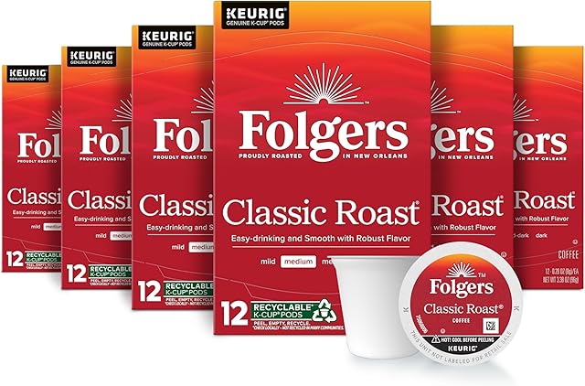 Folgers Classic Roast Medium Roast Coffee, 72 Keurig K-Cup Pods