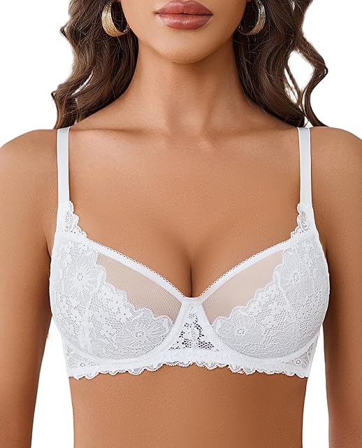 Women Lace Bra Underwire Sexy Bralettes Unlined Mesh Full Coverage Lingerie Everyday Bras