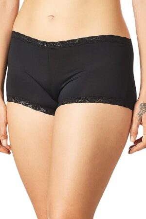womens Microfiber and Lace Boyshort boy shorts panties, Black, Large US