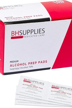 BH Supplies Alcohol Prep Pads | Medical Grade, Sterile, Individually Wrapped, 70% Isopropyl Alcohol, Medium 2-Ply, 100-Pack