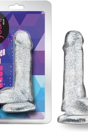 Blush Novelties Sex Toy - Naturally Yours Glitter Dildo - 6 Inch - Realistic Small Pliable Penis 1.4" Thick - Strap On Compatible Suction Cup for Hands Free Play - Women Men & Couple - Sparkling Clear