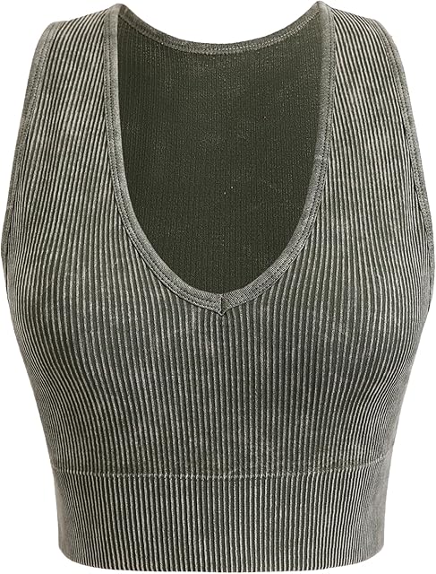 Women's 3 Pack Ribbed Racerback Crop Tank Top Seamless V-Neck Athletic Workout Cropped Tank Top Set