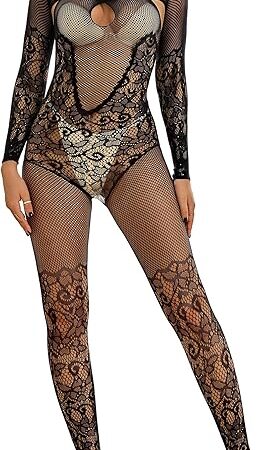 Womens Sexy Lingerie Stretchy Tight One Piece Teddy Nightwear Mesh Bodysuit Halter Neck Fishnet Bodystocking