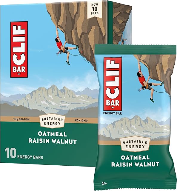 CLIF BAR - Oatmeal Raisin Walnut - Made with Organic Oats - Energy Bars - Non-GMO - Plant Based Protein Bars (10 Pack)