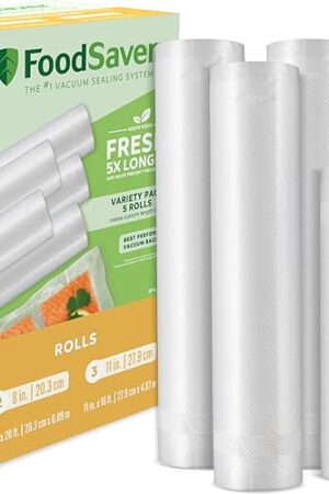 FoodSaver Custom Length Vacuum Sealer Bags Multipack, 5 Count Rolls for Airtight Food Storage and Sous Vide - Compatible with FoodSaver, 8 (2 Pack) and 11 (3 Pack)
