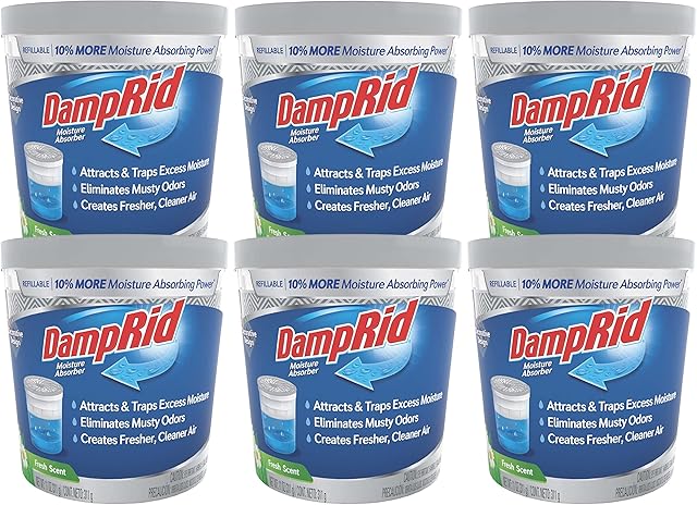 DampRid Refillable Moisture Absorber, 11 oz, 6-Pack ? Fresh Scent Moisture Absorbers, 10% More Absorbing Power*, Eliminates Musty Odors for Fresher, Cleaner Air