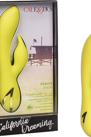 CalExotics California Dreaming Venice Vixen - Silicone Rabbit Vibrator ? Waterproof Clitoral Sex Toys for Couples ? 10 Vibration Function Massager - Yellow