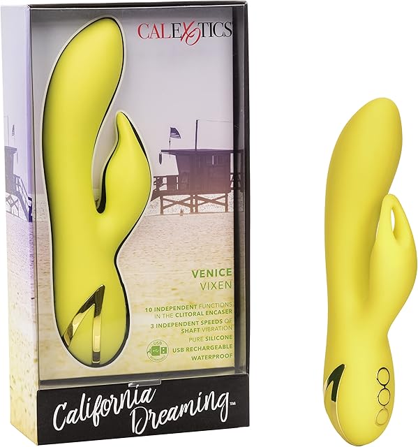 CalExotics California Dreaming Venice Vixen - Silicone Rabbit Vibrator ? Waterproof Clitoral Sex Toys for Couples ? 10 Vibration Function Massager - Yellow
