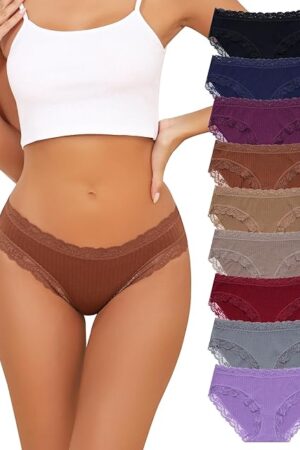 Cotton Underwear for Women Lace Cheeky Bikini Panties Full Coverage Soft Stretch Hipster Ladies Briefs 9 Pack S-XL