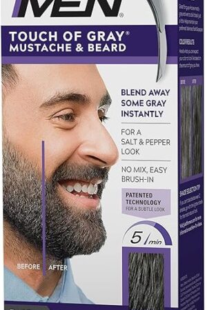Just For Men Touch of Gray Mustache & Beard, Beard Coloring for Gray Hair with Brush Included for Easy Application, Great for a Salt and Pepper Look - Dark Brown & Black, B-45/55, Pack of 1