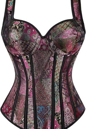 Women's Gothic Jacquard Shoulder Straps Tank Overbust Corset Bustiers