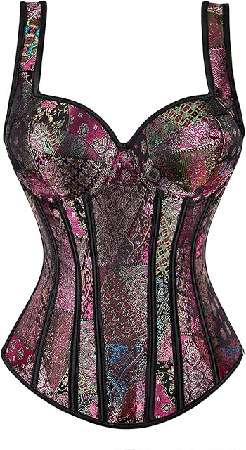 Women's Gothic Jacquard Shoulder Straps Tank Overbust Corset Bustiers