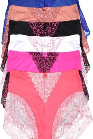 Women's 6 Pack High Rise Exquisite Lace Leg Opening Design Briefs
