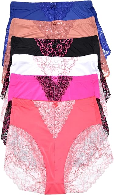 Women's 6 Pack High Rise Exquisite Lace Leg Opening Design Briefs