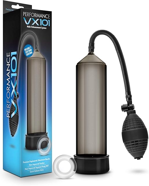 Blush Novelties Performance VX101 - Male Enhancement Pump - Beginner Penis Pump for Enlargement - Synthetic Rubber Ball Pump for More Suction - Soft Sleeve - Makes You Bigger for Men - Black