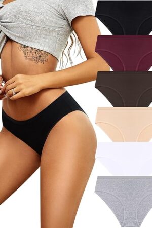 Cotton Womens Underwear Hipster Panties Sexy Cheeky Stretch Ladies Bikini Underwear Breathable Briefs 6 Pack