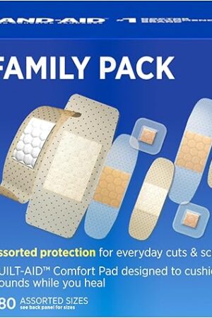 Band-Aid Brand Adhesive Bandages Family Variety Pack, Sheer & Clear Flexible Sterile Individually Wrapped Bandages for First Aid Wound Care for Minor Cuts & Scrapes, Assorted Sizes, 280 ct