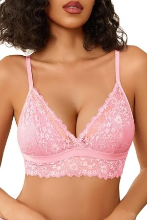 Lace Bralette for Women Sexy Wireless Bralettes Non Padded Bralette V Neck Minimizer Lingerie