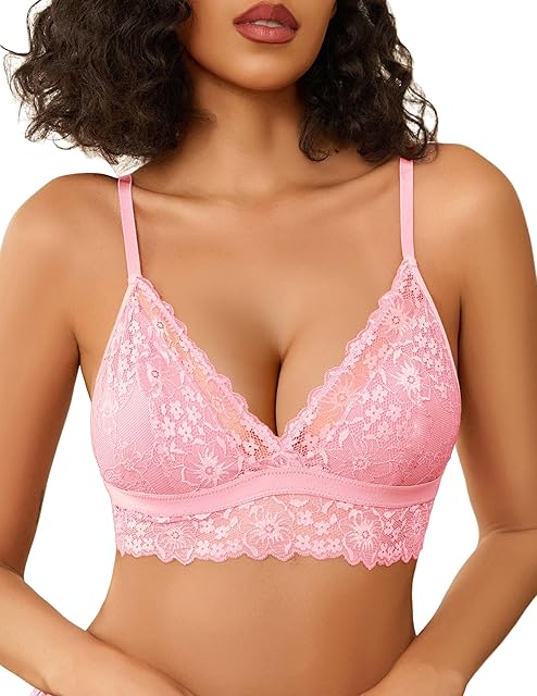 Lace Bralette for Women Sexy Wireless Bralettes Non Padded Bralette V Neck Minimizer Lingerie