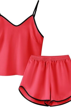 Girls & Women Silk Pajamas Set Satin Camisole Sleepwear 2 Piece Pjs, 3 Years - Women XXL