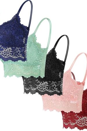 5 Pcs Lace Bralettes for Women Sexy Padded Bralette 2025 Comfortable Thin Strap Lace Bandeau Bras Plus Size Underwear