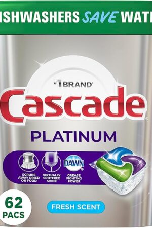 Cascade Platinum Dishwasher Pods, Dishwasher Detergent, Actionpacs, Fresh, 62 Count